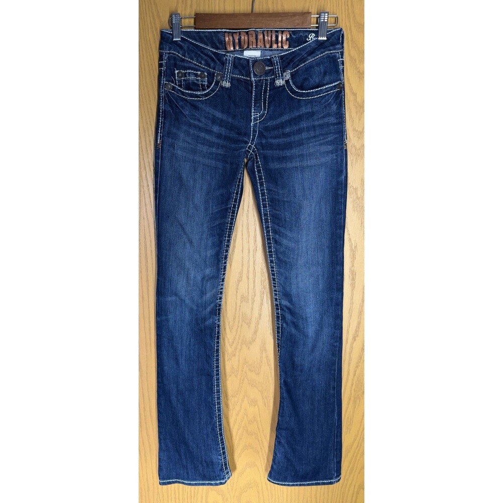 Y2K Hydraulic Women Bailey Slim Bootcut Denim Jeans Wash Low Rise 1/2 X 32